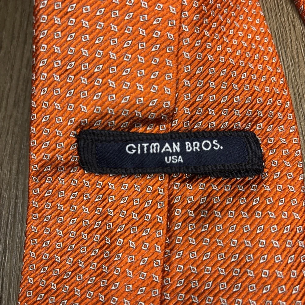 Gitman Bros Tie‎ 100% Silk Orange Geometric USA Made Mens 56